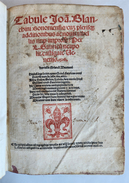 1526 ASTROLOGY ASTRONOMY TABULE Giovanni Bianchini POST-INCUNABULA antique RARE