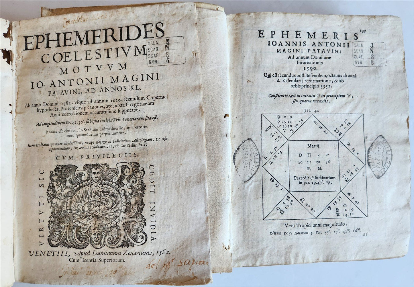 1582 ASTRONOMY & ASTROLOGY Ephemerides Coelestium Motuum ANTIQUE 2 vellum vols