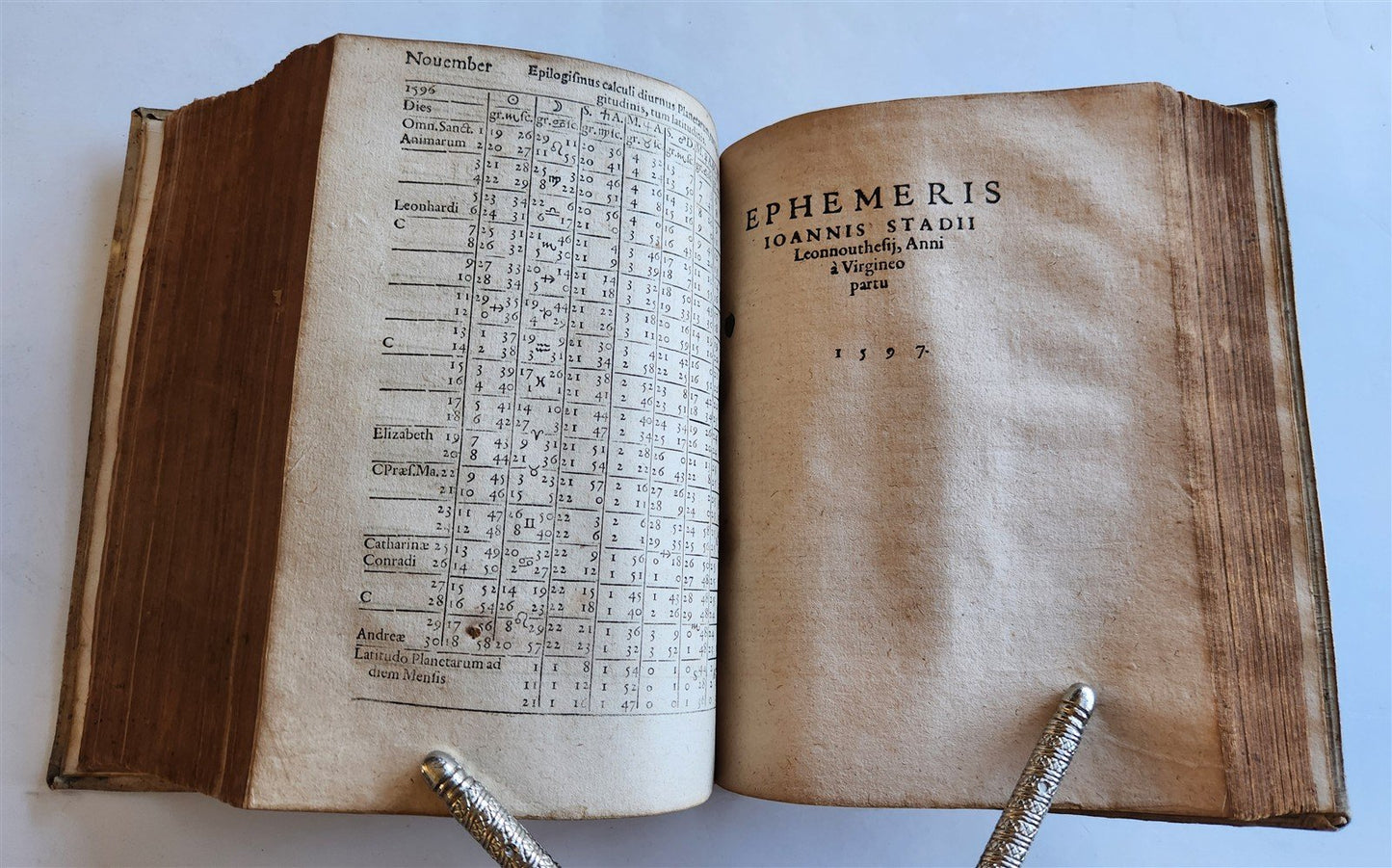 1581 ASTROLOGY & ASTRONOMY Ephemerides Johannes Stadius ANTIQUE 2 PIGSKIN VOLS
