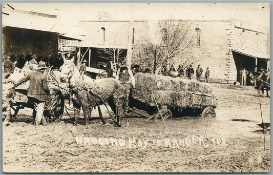 RANGER TX HAULING HAY ANTIQUE REAL PHOTO POSTCARD RPPC
