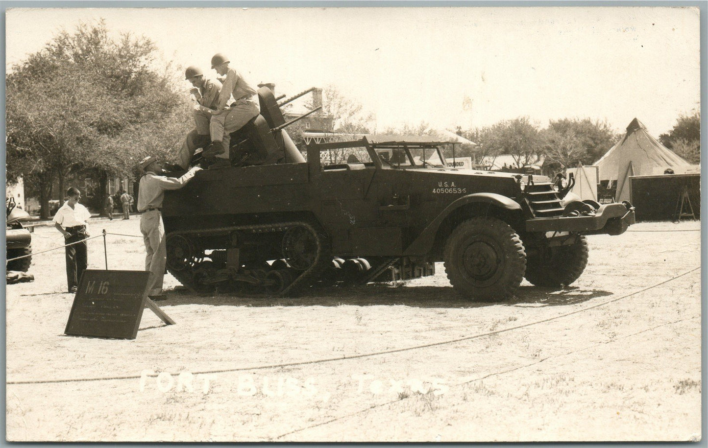 FORT BLISS TX MILITARY CAR VINTAGE REAL PHOTO POSTCARD RPPC