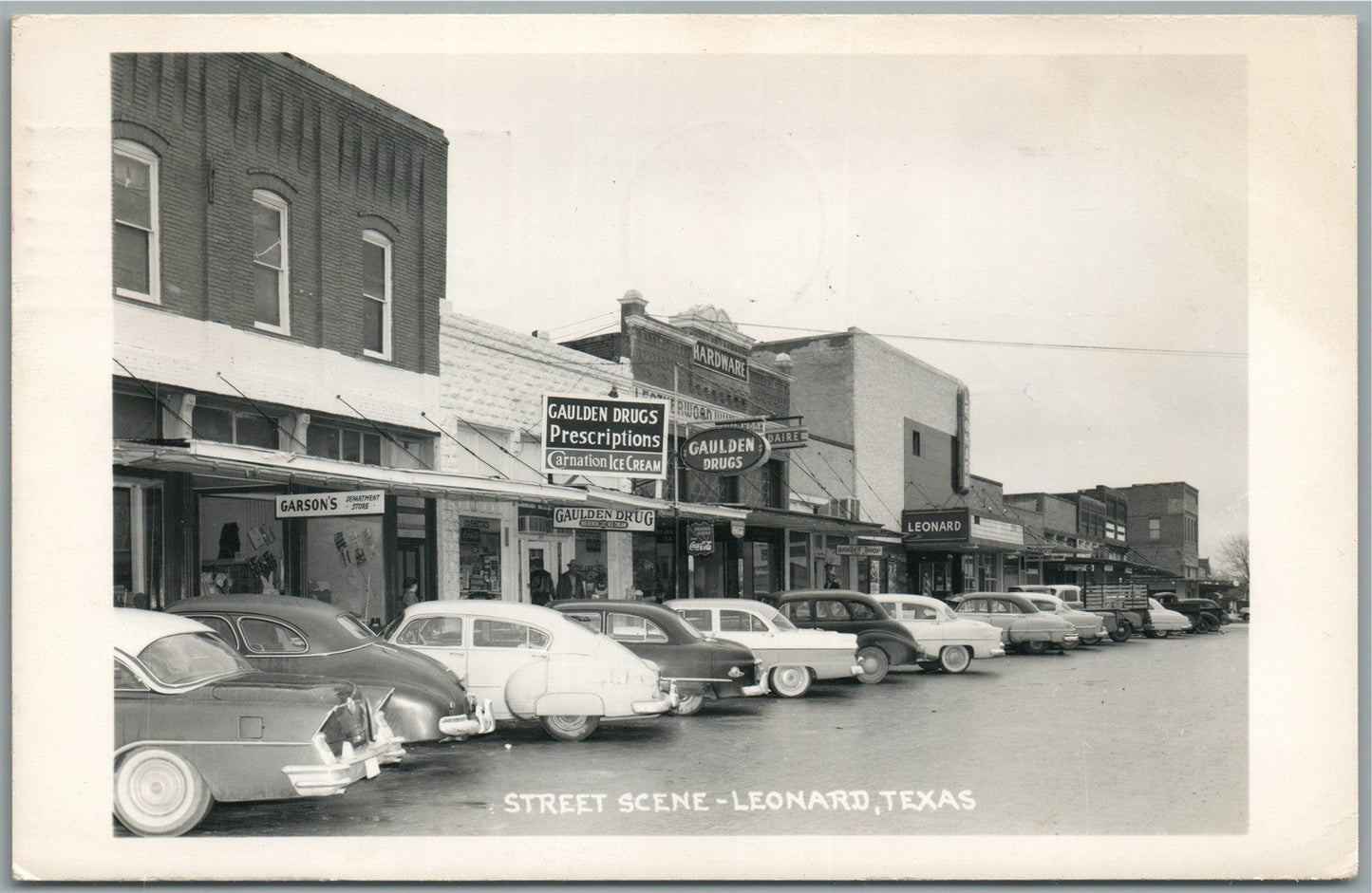 LEONARD TX STREET SCENE VINTAGE REAL PHOTO POSTCARD RPPC