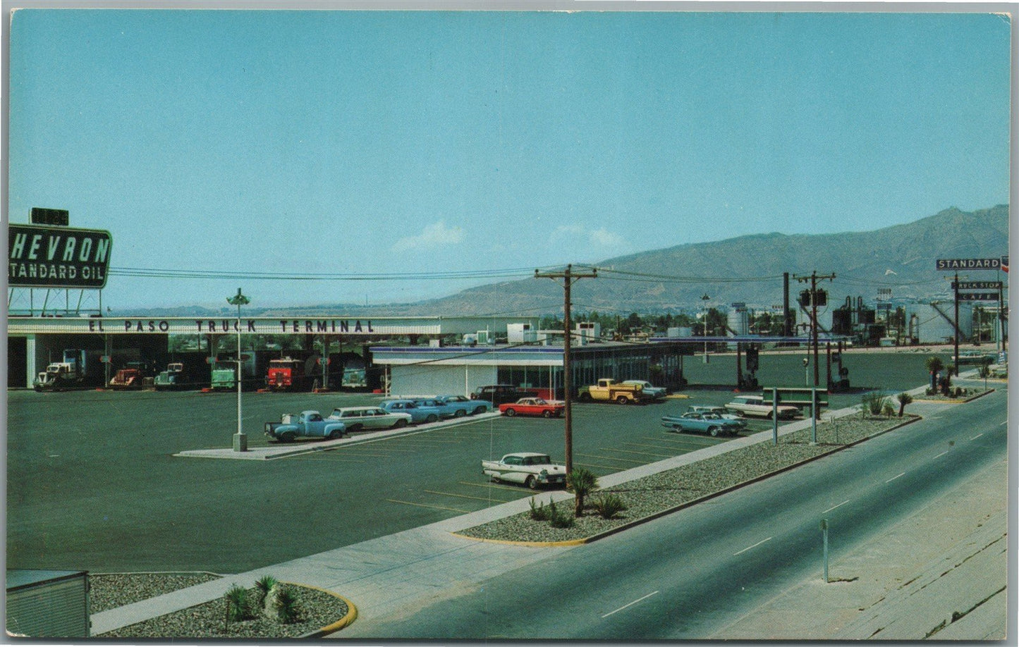 EL PASO TX TRUCK TERMINAL HEVRON STANDARD OIL SIGN VINTAGE POSTCARD