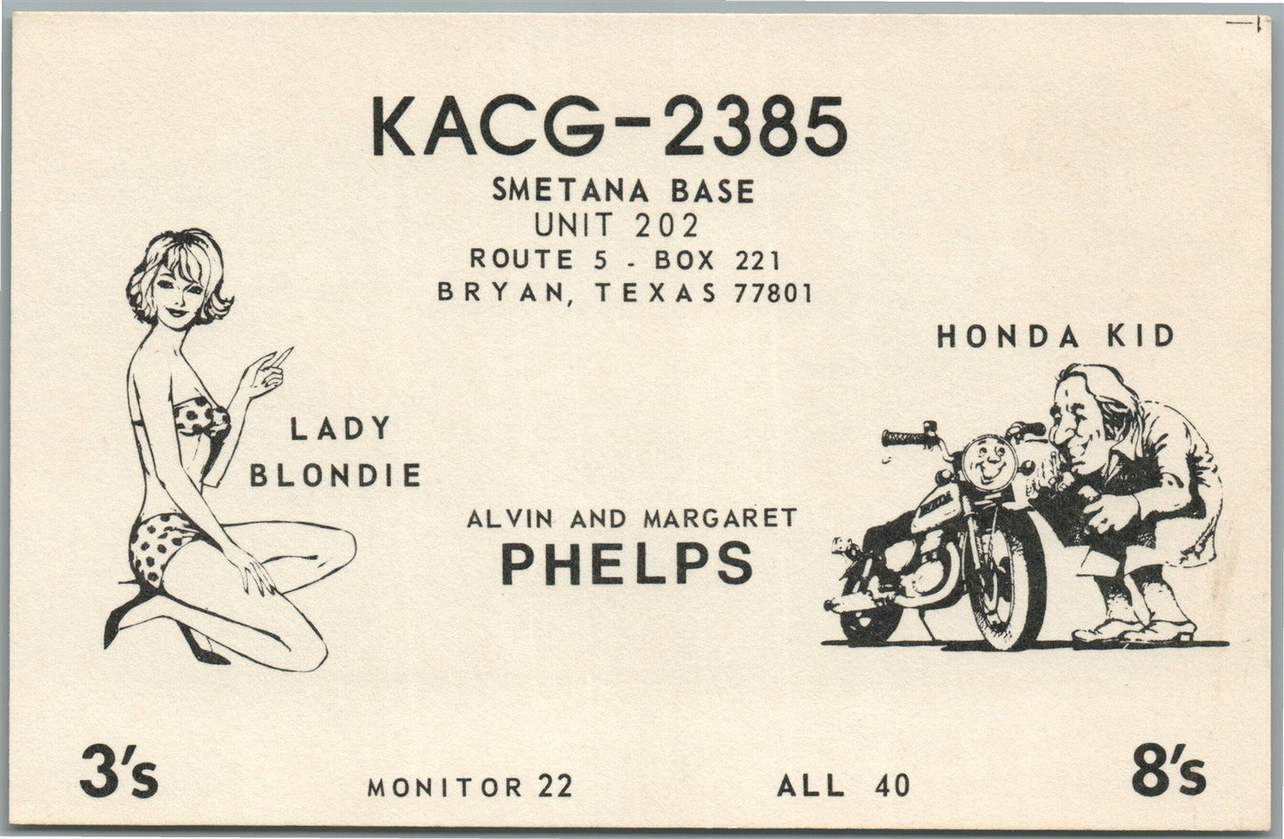 BRYAN TX RADIO CARD w/ MOTORCYCLE 1978 VINTAGE POSTCARD