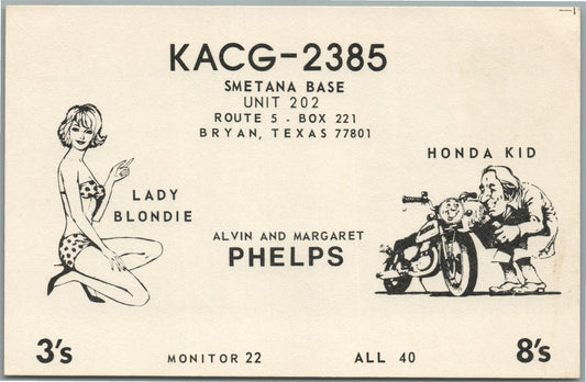BRYAN TX RADIO CARD w/ MOTORCYCLE 1978 VINTAGE POSTCARD
