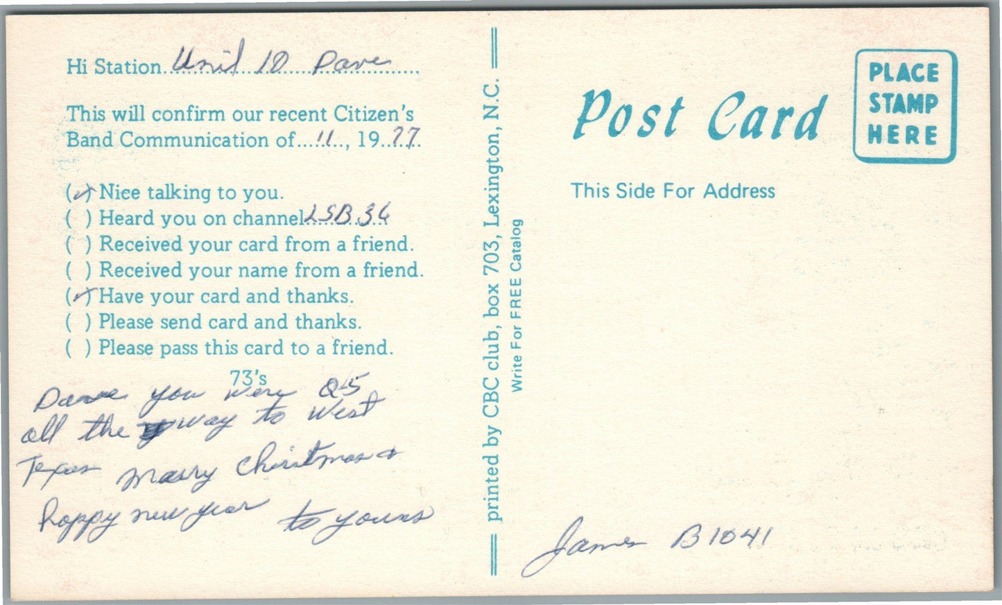 ODESSA TX RADIO CARD 1977 VINTAGE POSTCARD