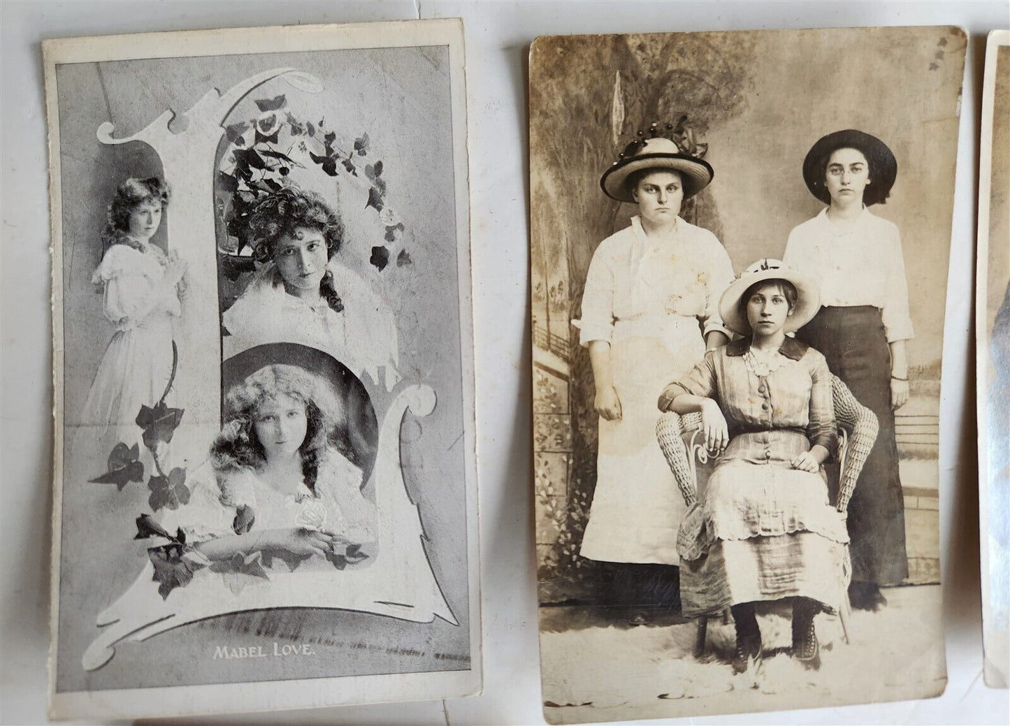 3 LADIES lot of 9 antique REAL PHOTO POSTCARDS RPPCs three women groups