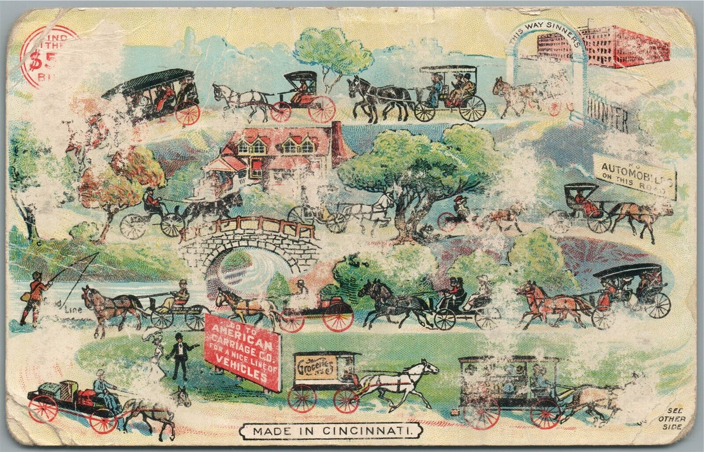 CINCINNATI OH AMERICAN CARRIAGE CO. ADVERTISING ANTIQUE POSTCARD