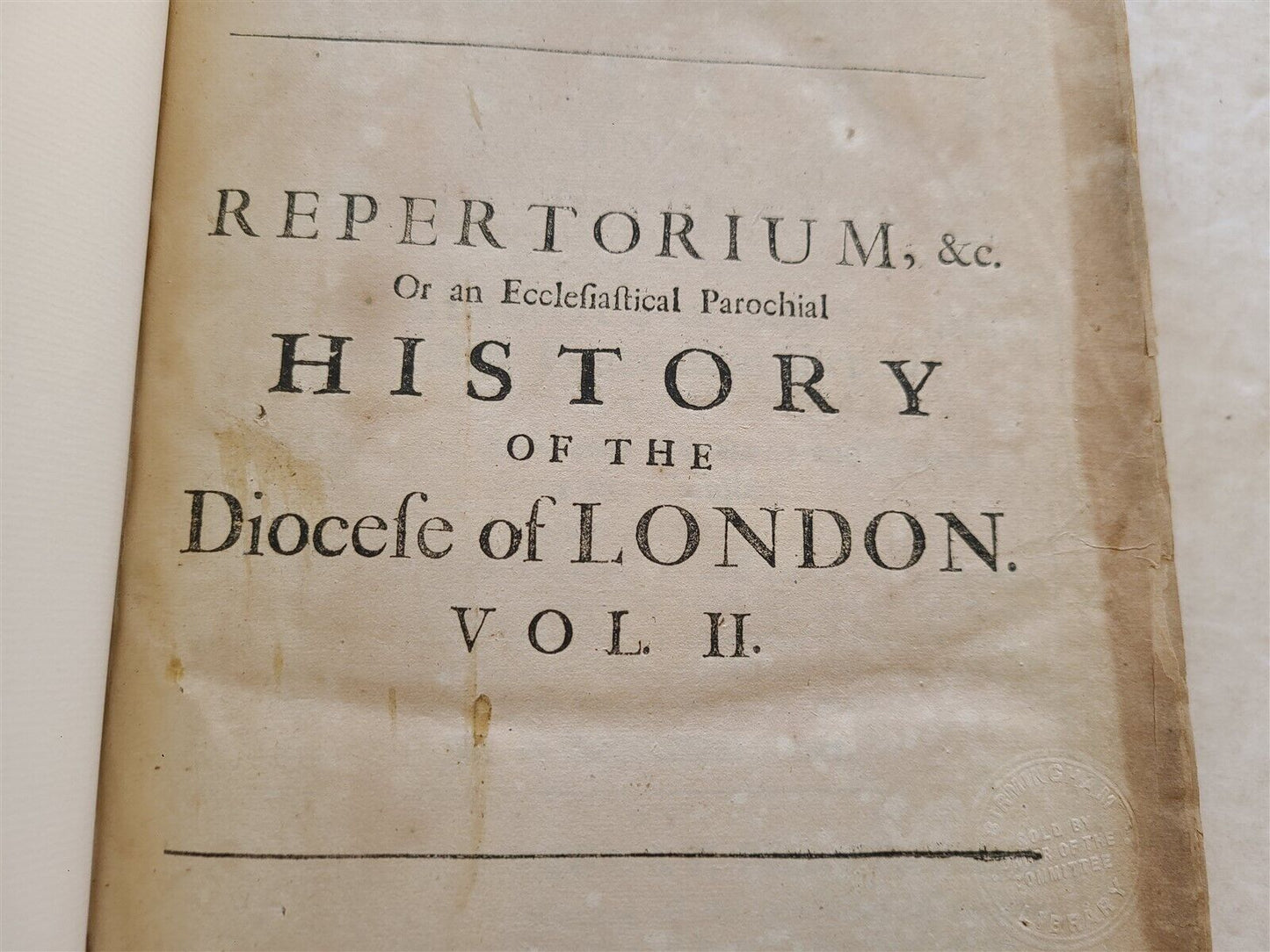 1708 HISTORY of DIOCESE of LONDON 2 FOLIO VOLUMES ILLUSTRATED antique