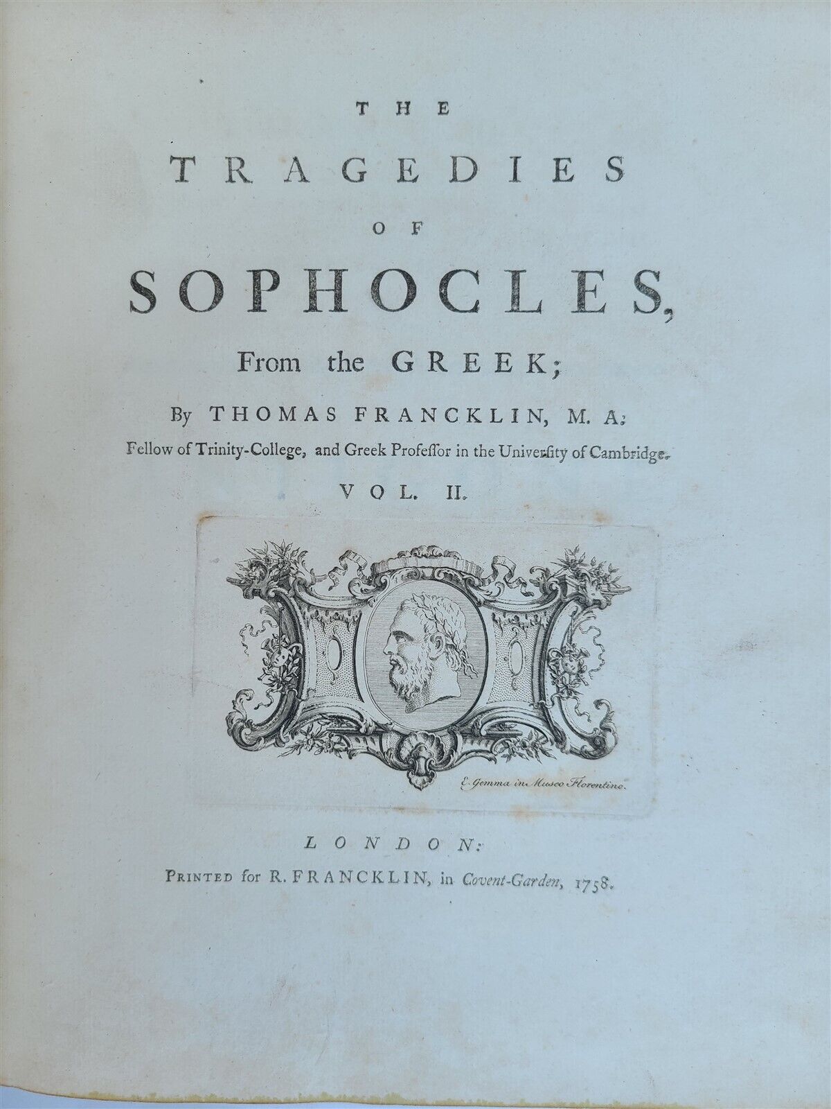 1759 SOPHOCLES in ENGLISH TRAGEDIES 2 FOLIO VOLUMES antique