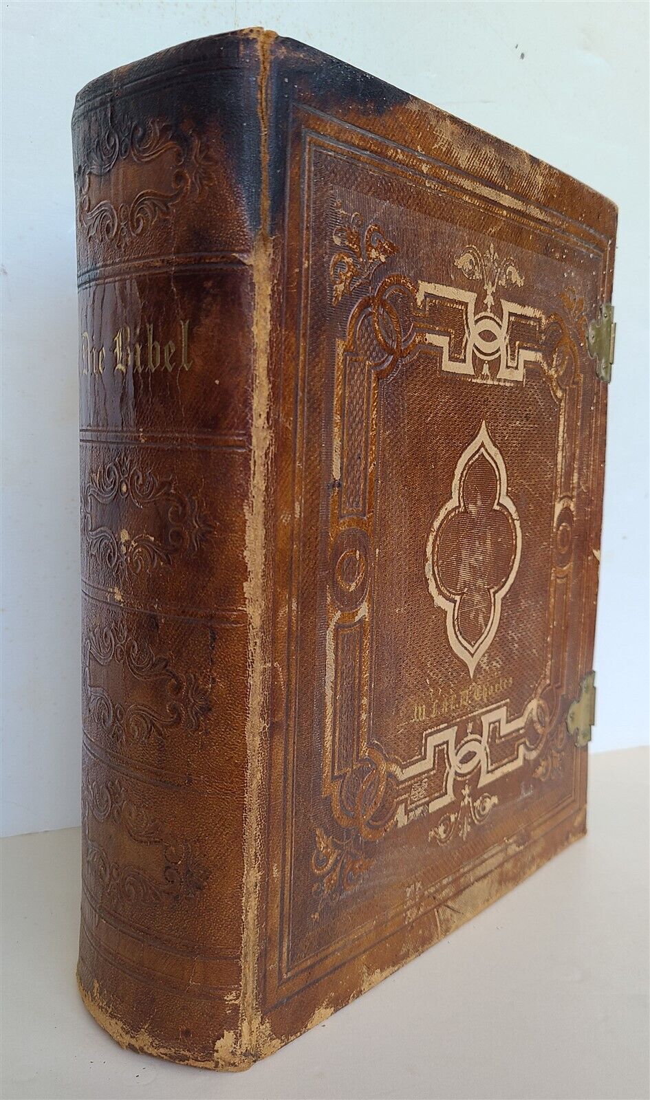 1870 BIBLE in GERMAN ILLUSTRATED Philadelphia AMERICANA antique w/ CLASPS