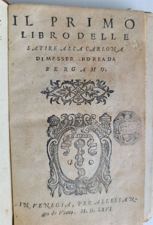 1566 SATIRICAL POETRY of ANDREA DA BERGAMO antique in ITALIAN