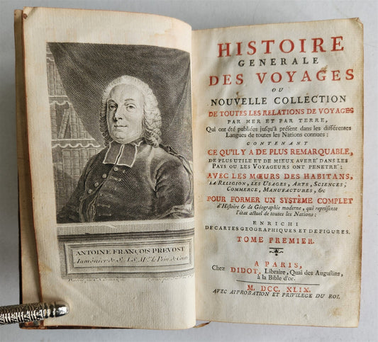 1749 HISTOIRE des VOYAGES VOL.1 antique illustrated TRAVELS to AFRICA & INDIA
