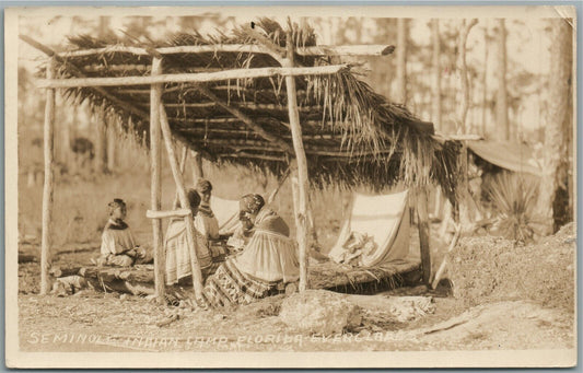 SEMINOLE INDIAN CAMP FLORIDA ANTIQUE REAL PHOTO POSTCARD RPPC