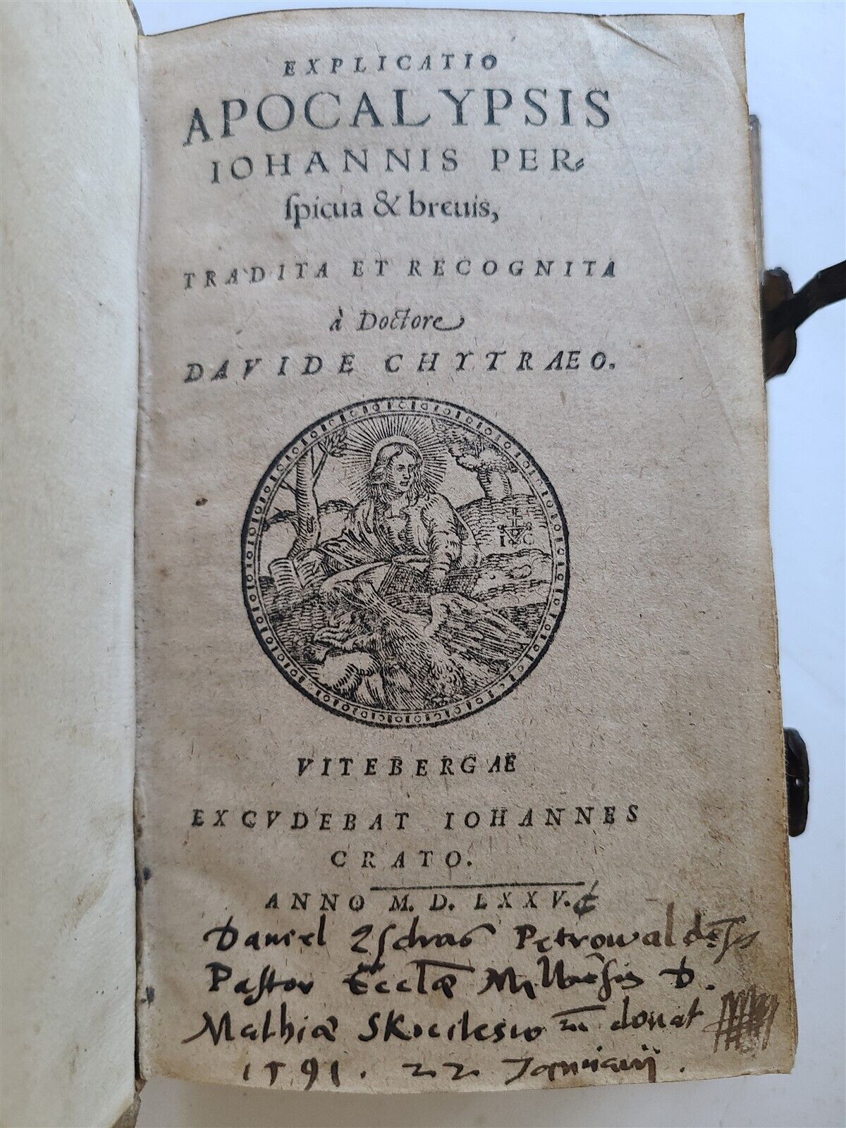 1575 APOCALYPSE COMMENTARY by D. Chytraeus ILLUSTRATED antique pigskin BINDING