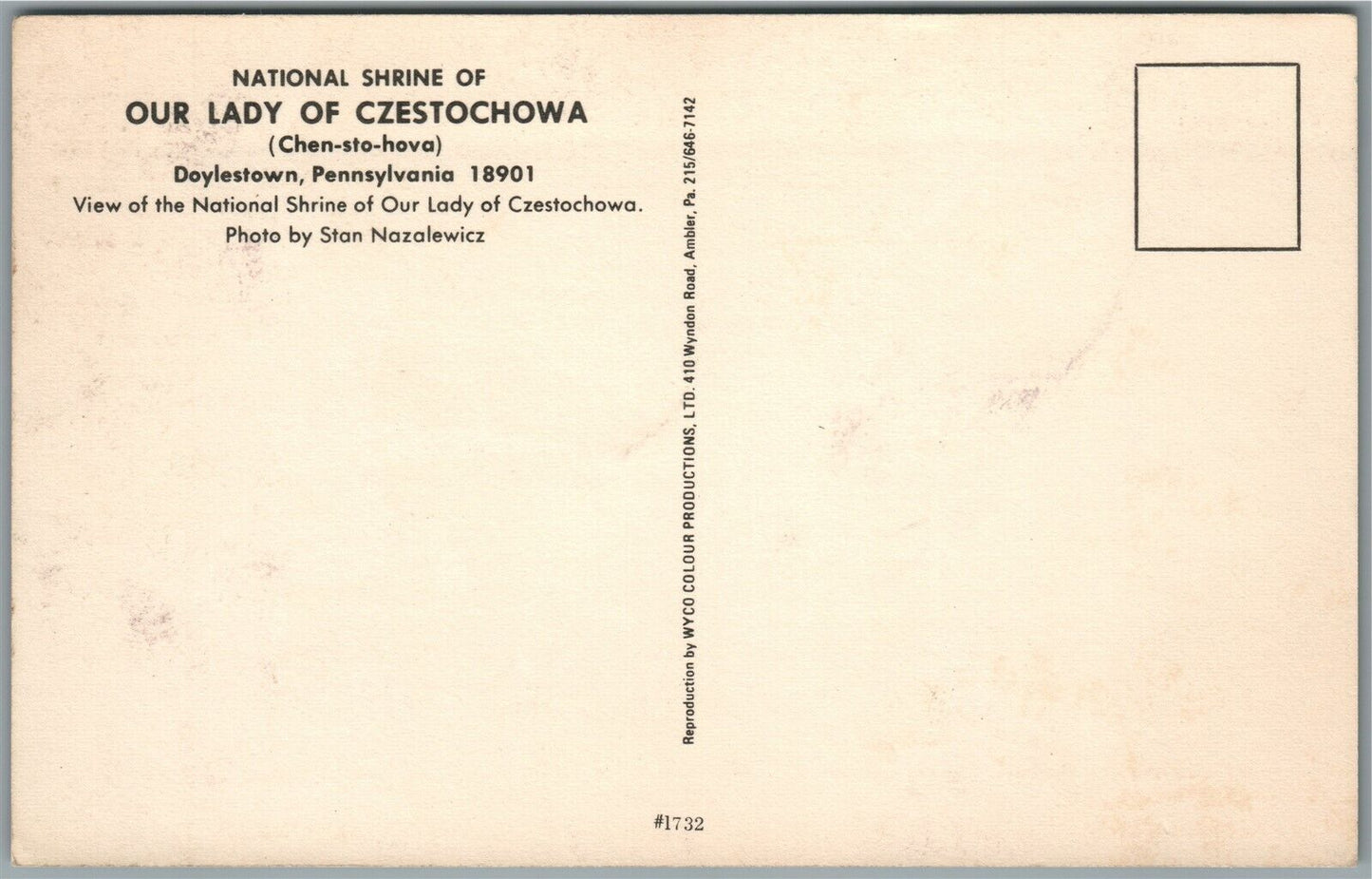 DOYLESTOWN PA NATIONAL SHRINE OF OUR LADY of CZESTOCHOWA VINTAGE POSTCARD