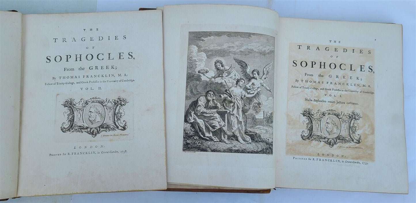 1759 SOPHOCLES in ENGLISH TRAGEDIES 2 FOLIO VOLUMES antique