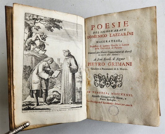 1736 POETRY antique POESIE del SIGNOR ABATE DOMENICO LAZZARINI vellum bound