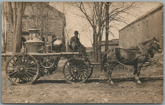 HORSE DRAWN FIRE ENGINE ANTIQUE REAL PHOTO POSTCARD RPPC