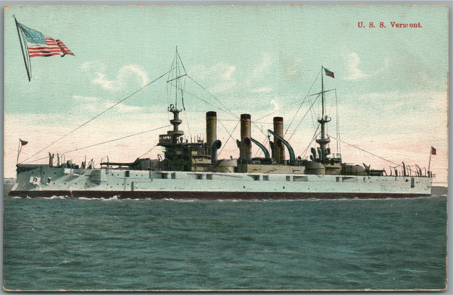 USS VERMONT SHIP ANTIQUE POSTCARD