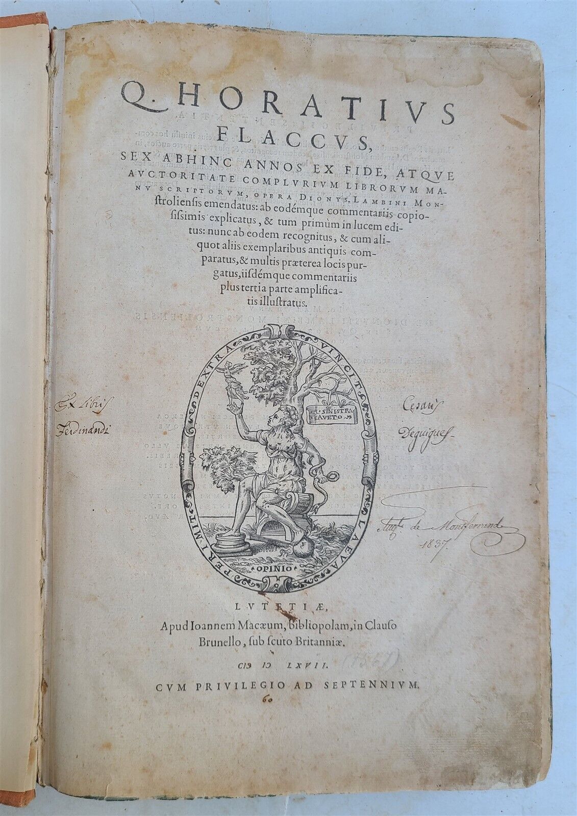 1567 HORACE POETRY antique FOLIO in LATIN 16th century