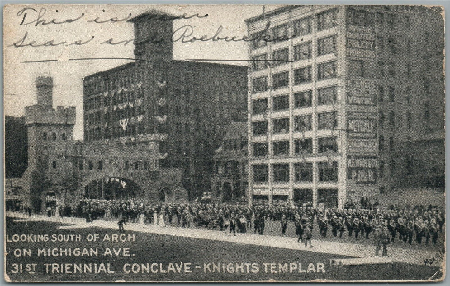 CHICAGO IL KNIGHTS TEMPLAR CONCLAVE MICHIGAN AVE. PARADE ANTIQUE POSTCARD