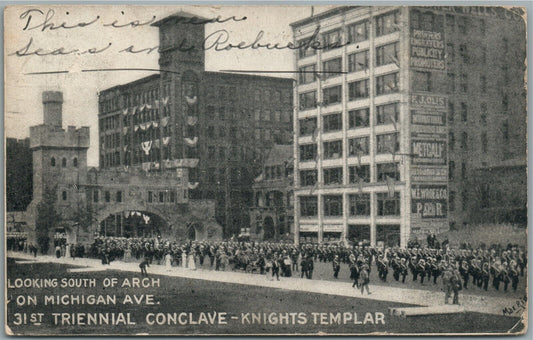 CHICAGO IL KNIGHTS TEMPLAR CONCLAVE MICHIGAN AVE. PARADE ANTIQUE POSTCARD