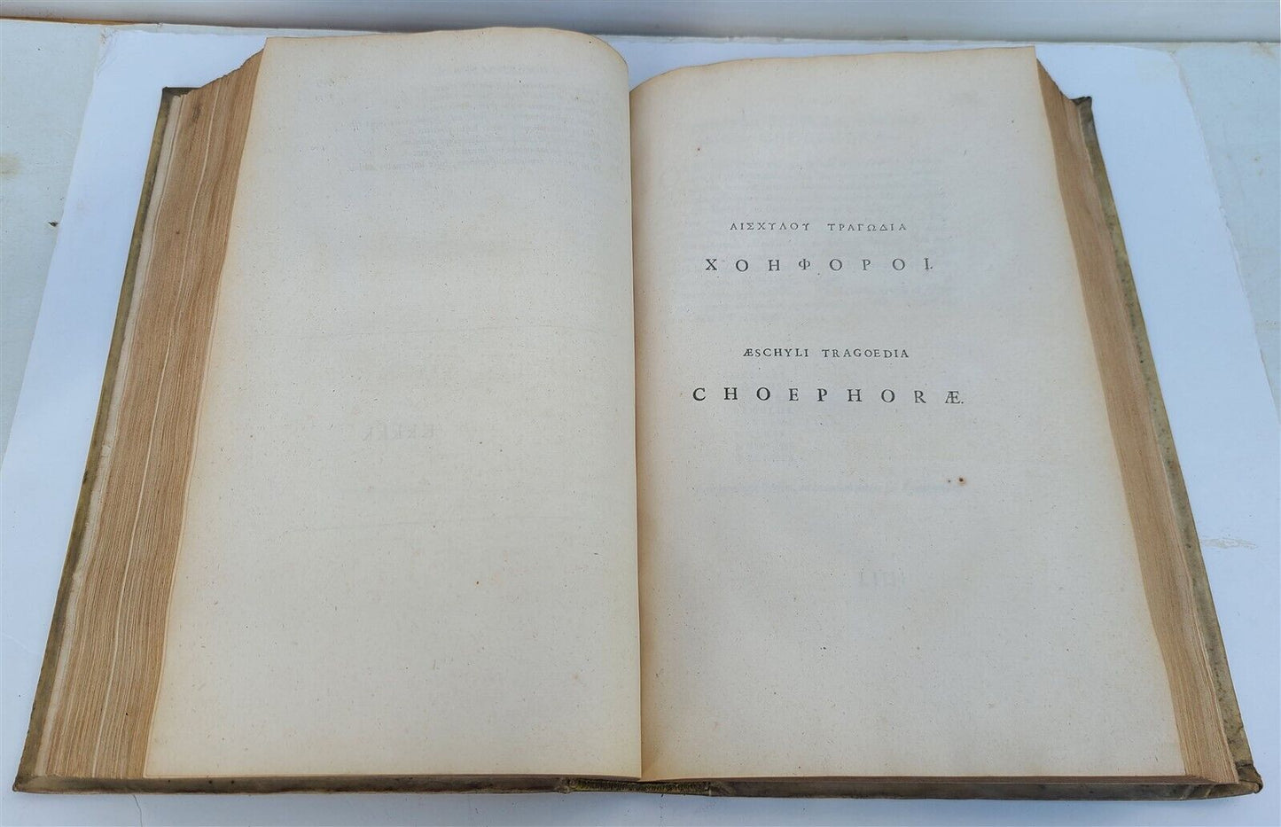 1663 AESCHYLUS TRAGEDIES antique VELLUM BOUND FOLIO w/ LATIN & GREEK TEXT