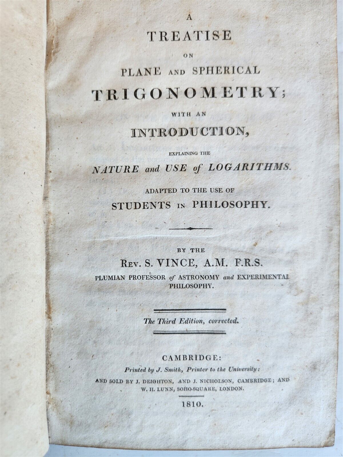 1810 TREATISE on PLANE & SPHERICAL TRIGONOMETRY ILLUSTRATED antique