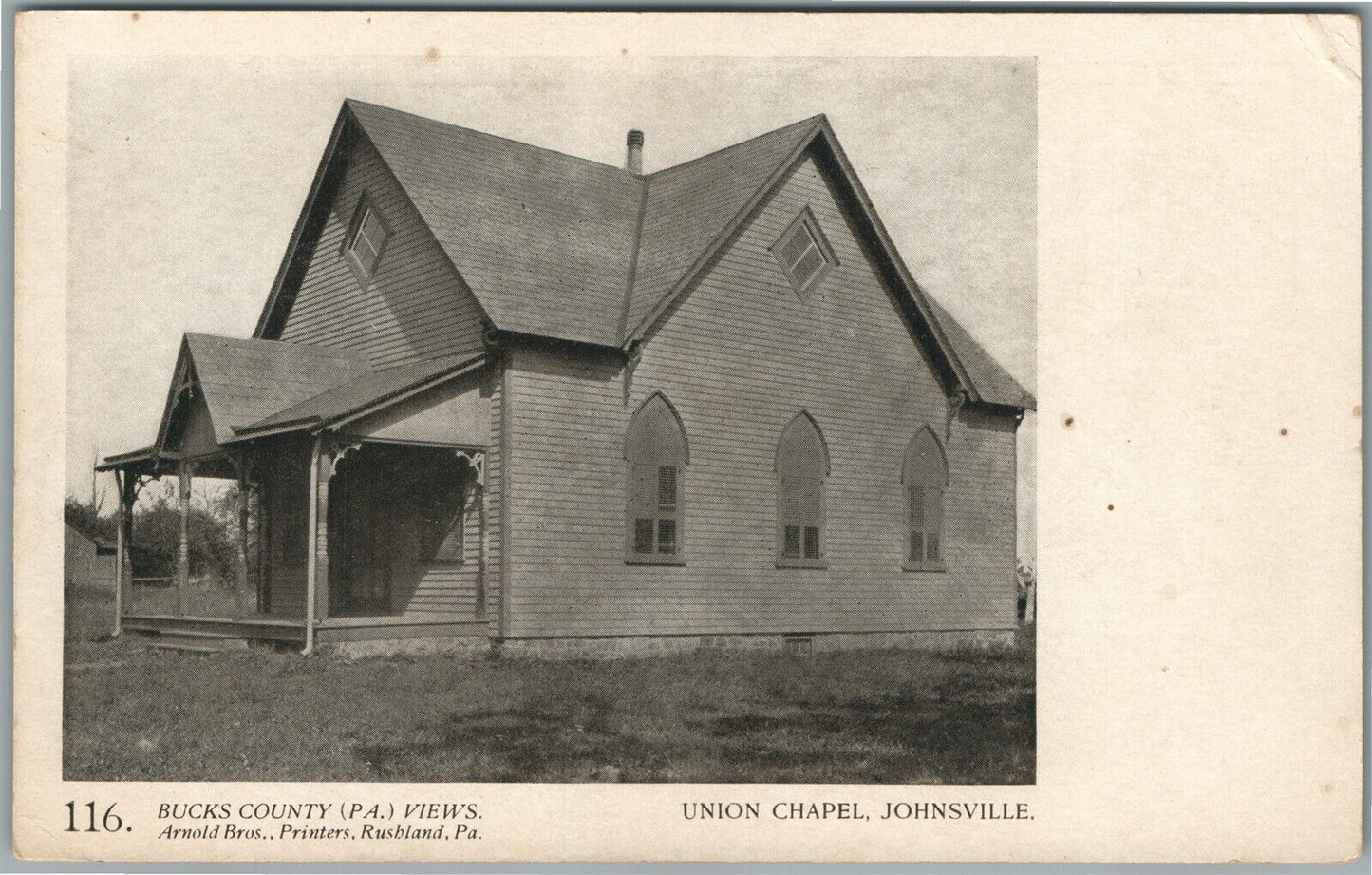 BUCKS COUNTY VIEWS by ARNOLD PUBL. JOHNSVILLE UNION CHAPEL ANTIQUE POSTCARD #116