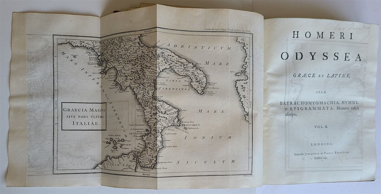 1729-1740 HOMER ILIAS & ODDYSEA 2 VOLUMES antique w/ MAPS ENGLISH & GREEK TEXT