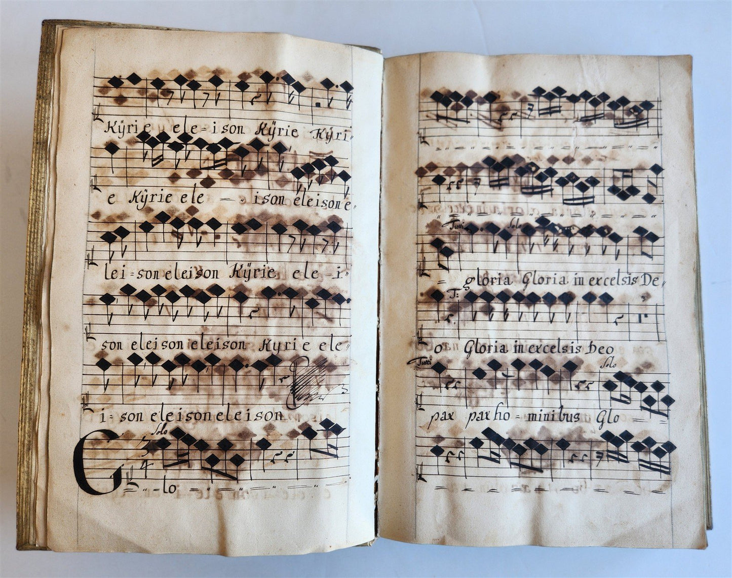 1725 MUSICAL MANUSCRIPT antique AMAZING PIGSKIN BOUND IMPERIAL FOLIO