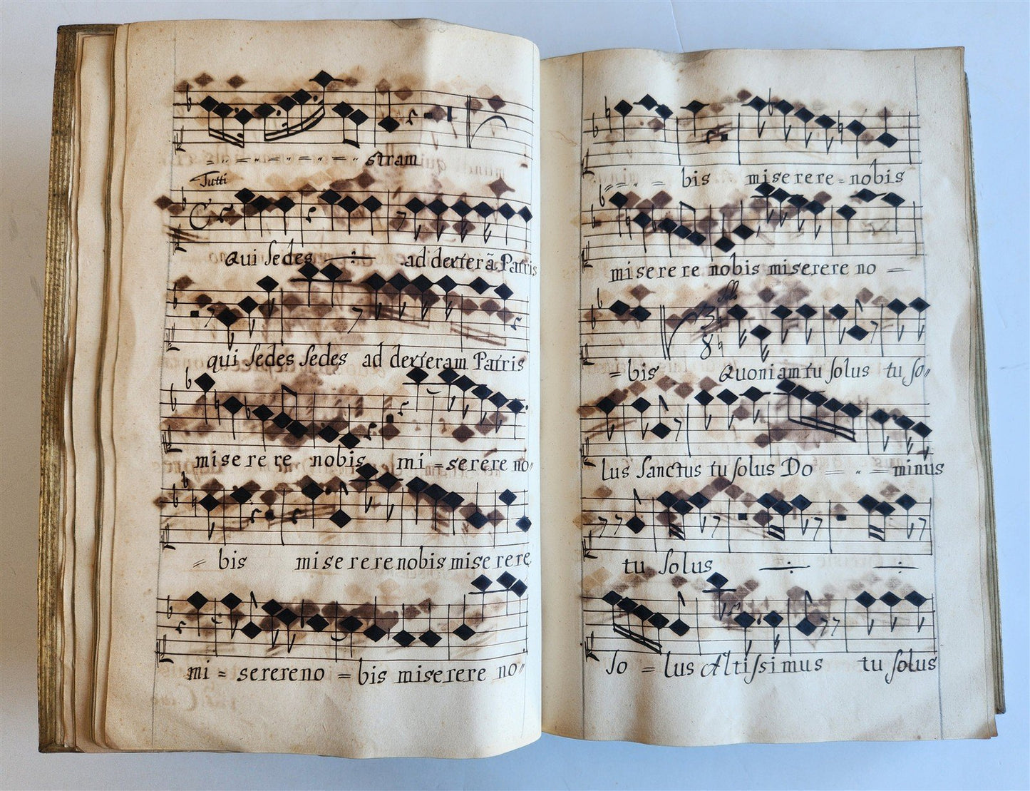 1725 MUSICAL MANUSCRIPT antique AMAZING PIGSKIN BOUND IMPERIAL FOLIO