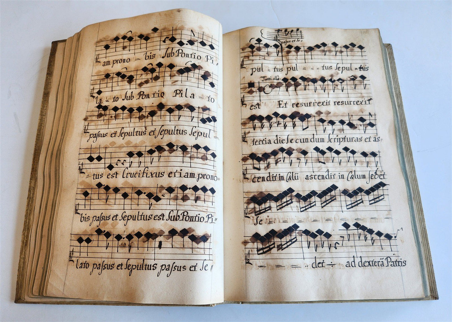 1725 MUSICAL MANUSCRIPT antique AMAZING PIGSKIN BOUND IMPERIAL FOLIO