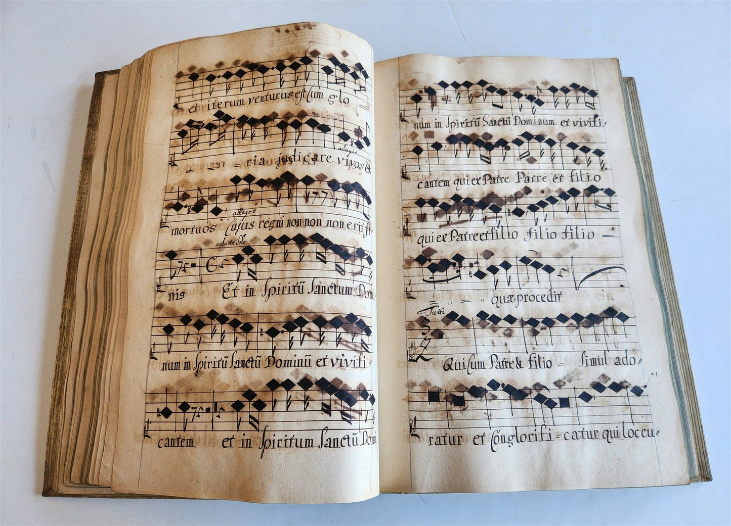 1725 MUSICAL MANUSCRIPT antique AMAZING PIGSKIN BOUND IMPERIAL FOLIO