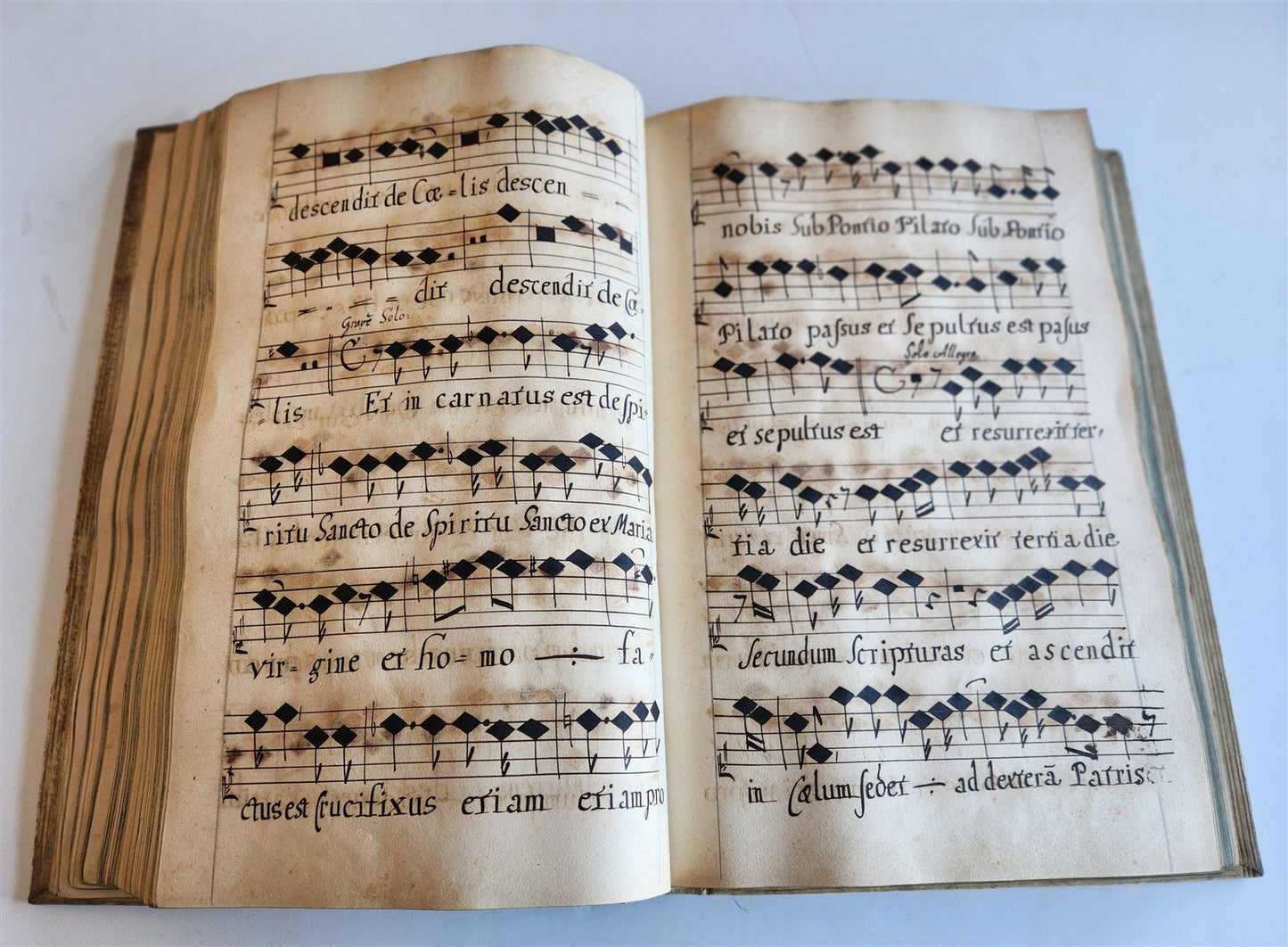 1725 MUSICAL MANUSCRIPT antique AMAZING PIGSKIN BOUND IMPERIAL FOLIO