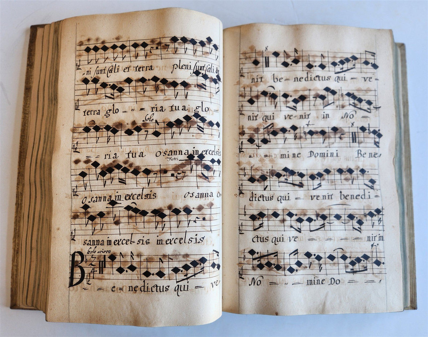 1725 MUSICAL MANUSCRIPT antique AMAZING PIGSKIN BOUND IMPERIAL FOLIO