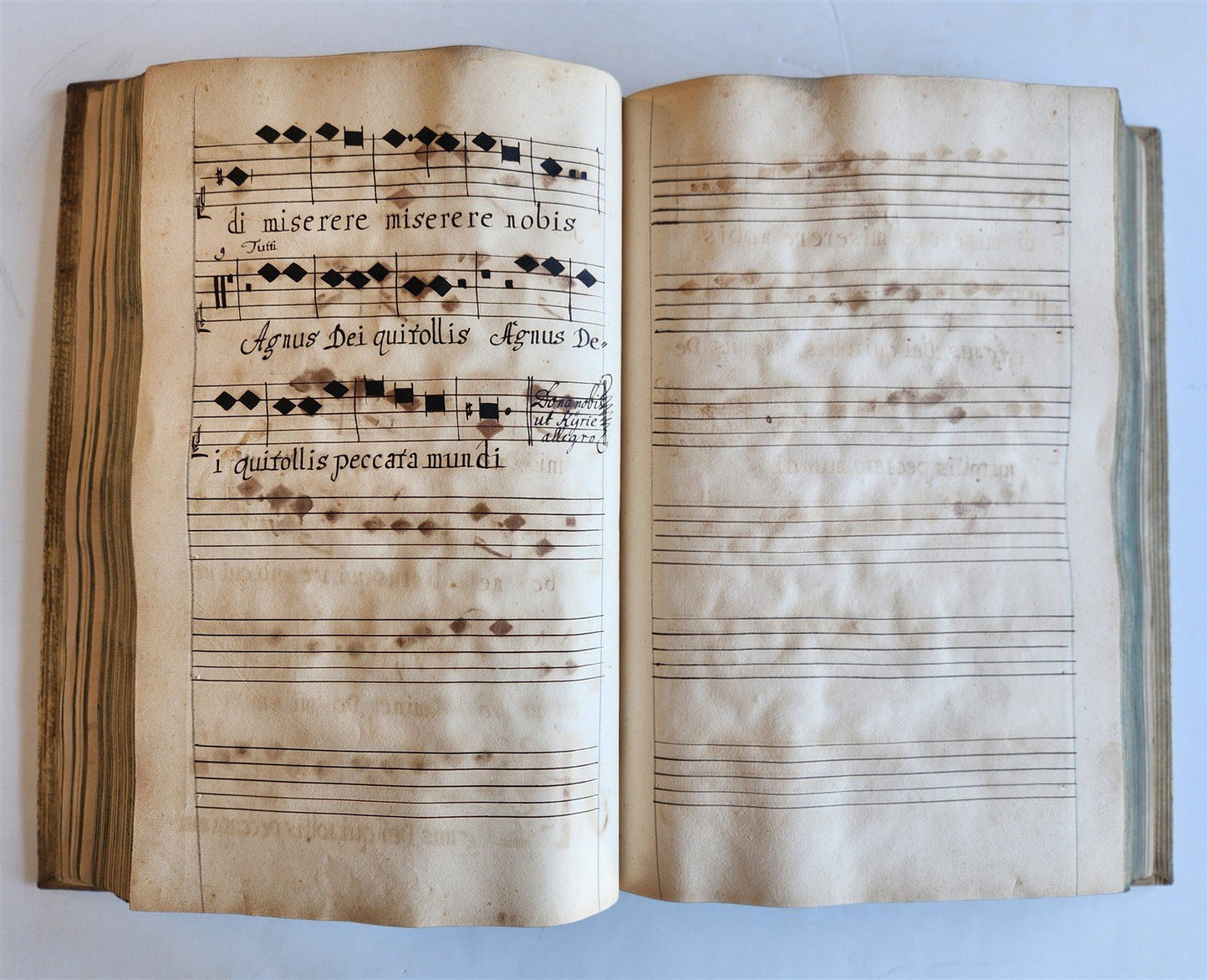 1725 MUSICAL MANUSCRIPT antique AMAZING PIGSKIN BOUND IMPERIAL FOLIO