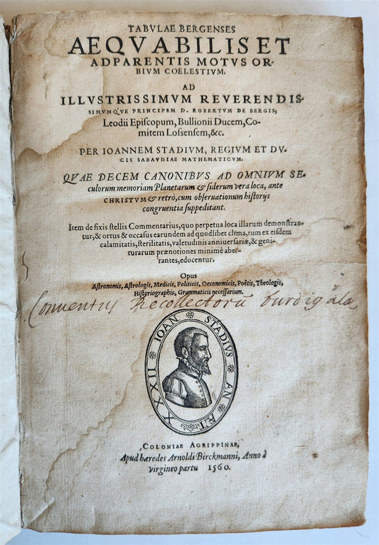 1560 ASTRONOMICAL TABLES by Joannes Stadius antique ASTROLOGY Tabulae Bergenses