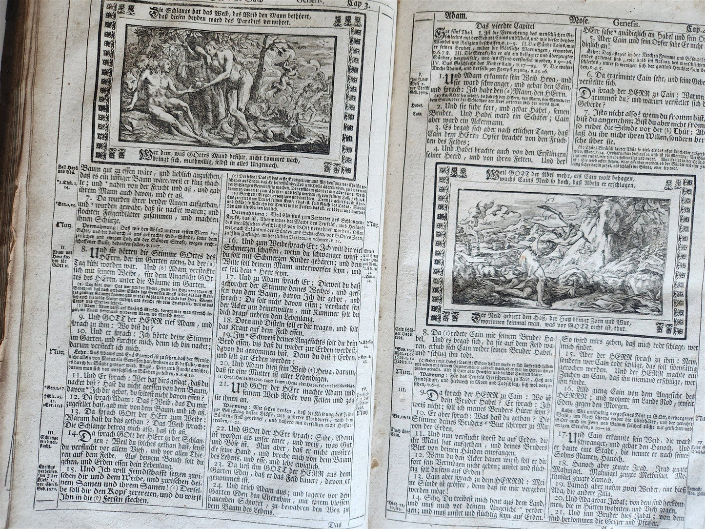 1755 BIBLE in GERMAN ANTIQUE illustrated PIGSKIN MASSIVE FOLIO w/ BRASS CORNERS