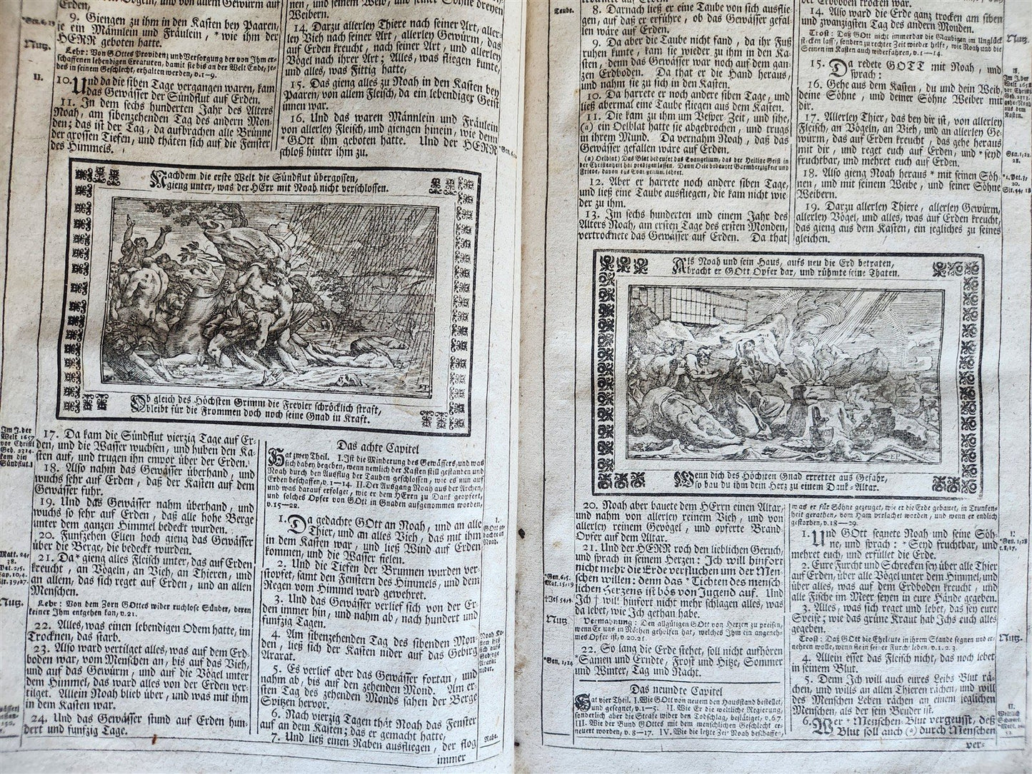 1755 BIBLE in GERMAN ANTIQUE illustrated PIGSKIN MASSIVE FOLIO w/ BRASS CORNERS