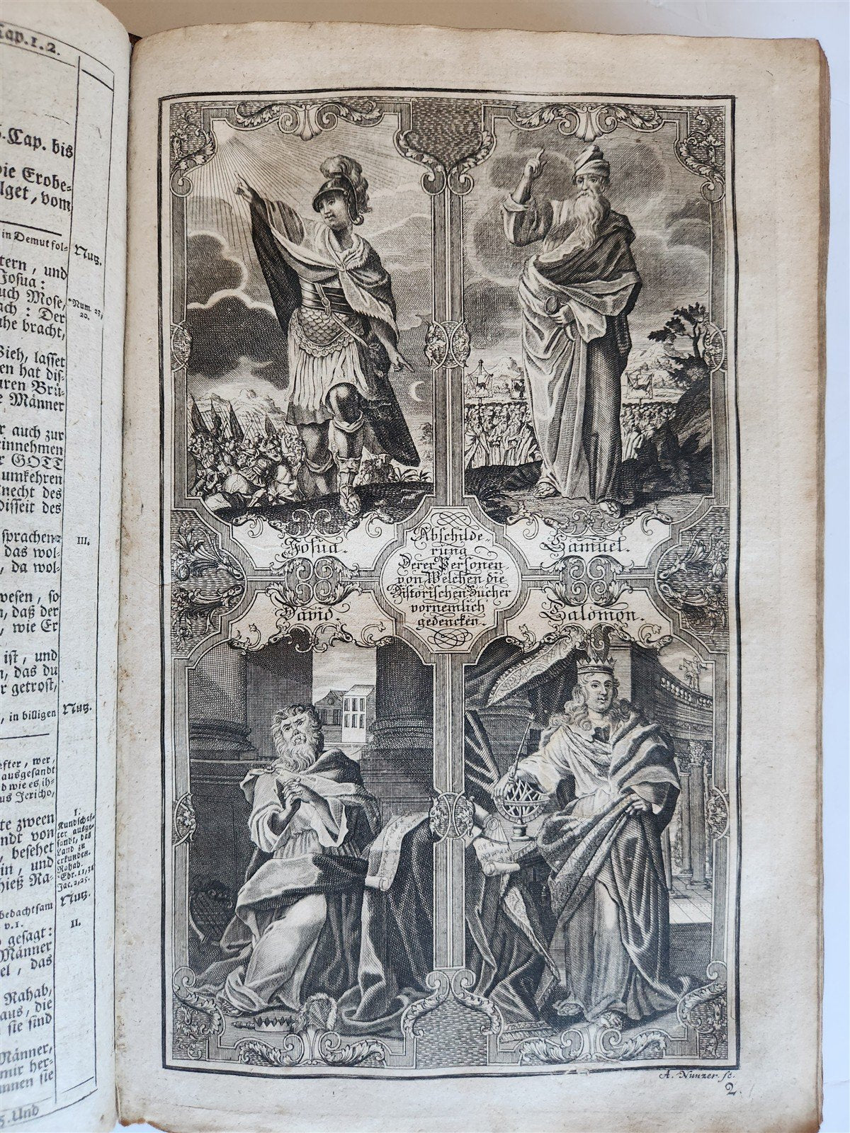 1755 BIBLE in GERMAN ANTIQUE illustrated PIGSKIN MASSIVE FOLIO w/ BRASS CORNERS