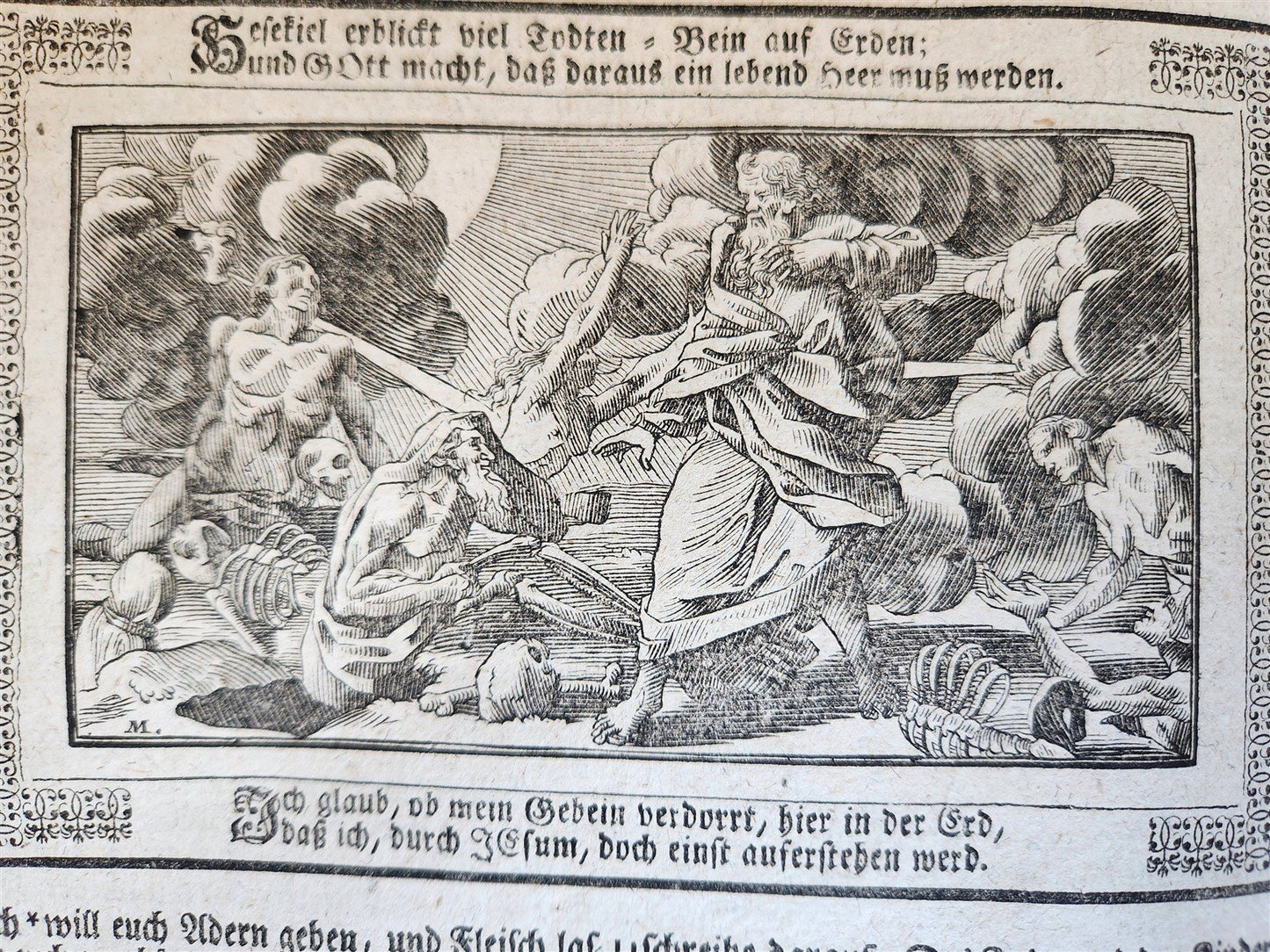 1755 BIBLE in GERMAN ANTIQUE illustrated PIGSKIN MASSIVE FOLIO w/ BRASS CORNERS