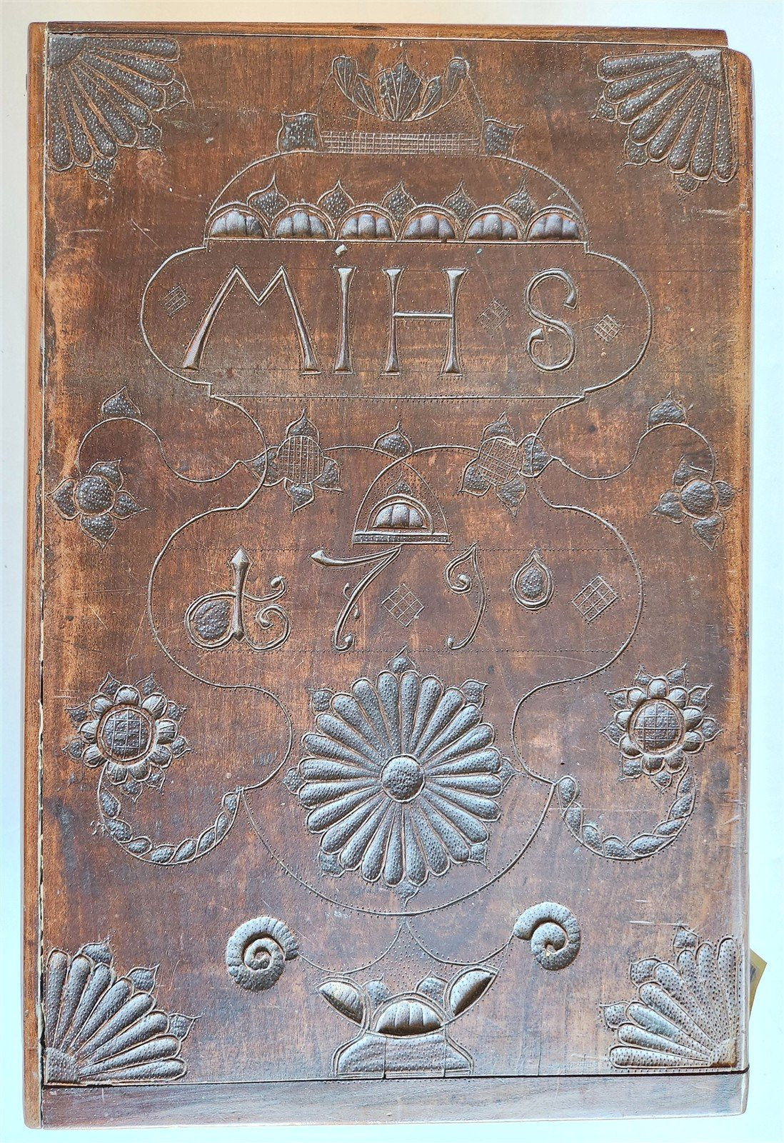 1790 BIBLE BOX HAND CARVED WOOD antique RARE SHAPE