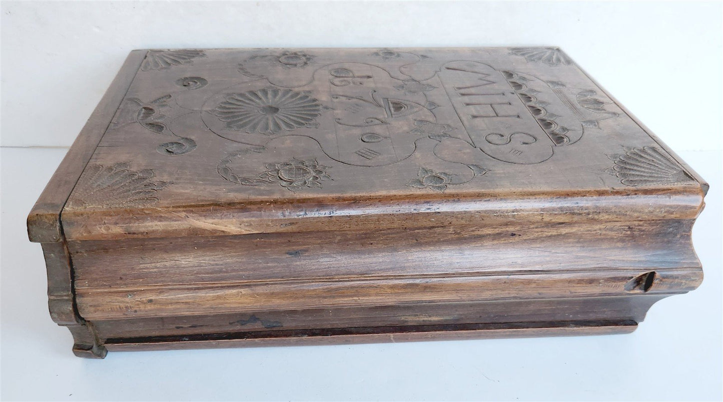 1790 BIBLE BOX HAND CARVED WOOD antique RARE SHAPE