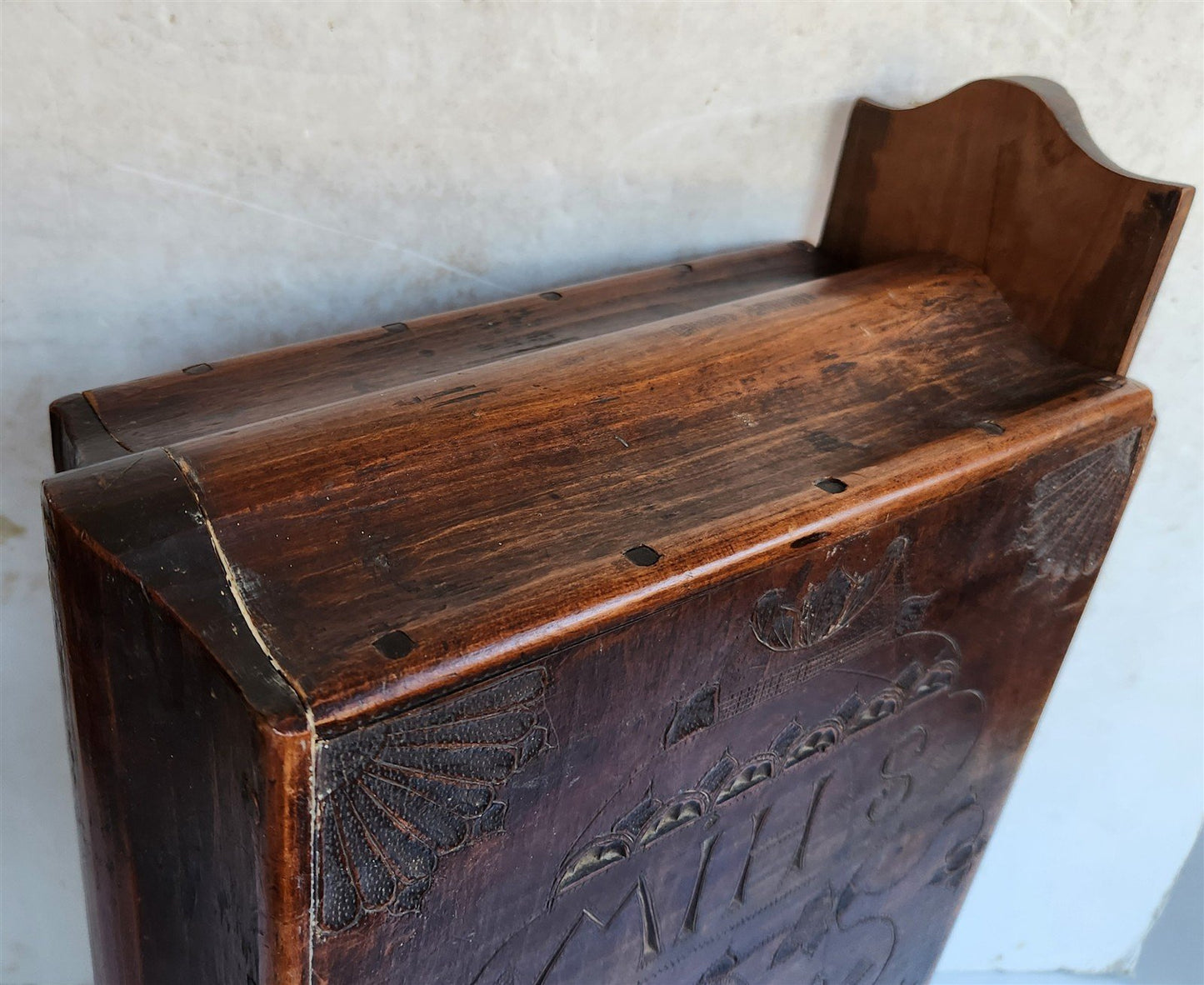 1790 BIBLE BOX HAND CARVED WOOD antique RARE SHAPE