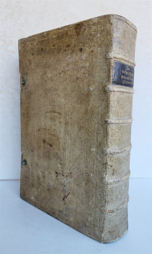 1763 BIBLE in GERMAN antique PIGSKIN BOUND FOLIO ILLUSTRATED w/ 212 ENGRAVINGS