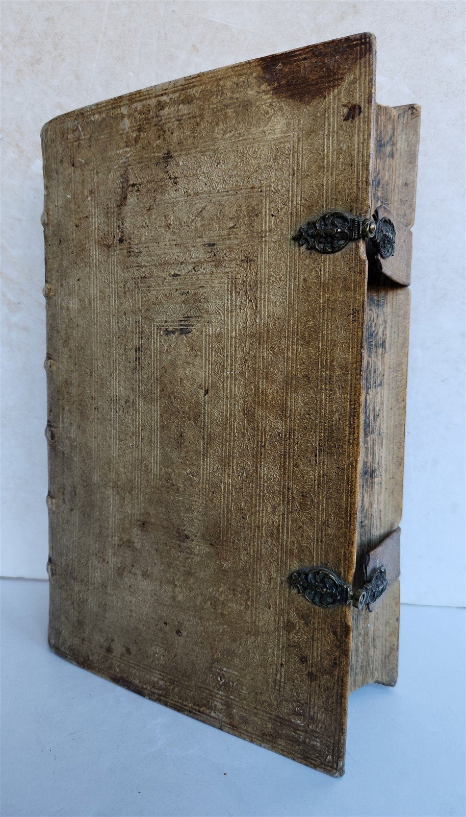 1763 BIBLE in GERMAN antique PIGSKIN BOUND FOLIO ILLUSTRATED w/ 212 ENGRAVINGS