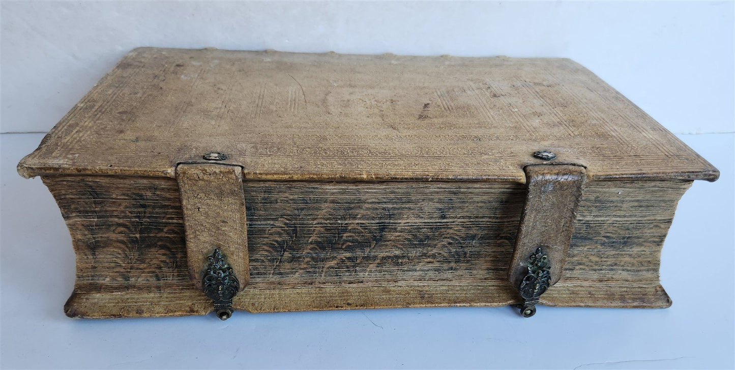1763 BIBLE in GERMAN antique PIGSKIN BOUND FOLIO ILLUSTRATED w/ 212 ENGRAVINGS
