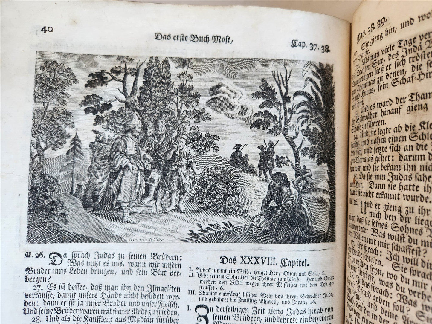 1763 BIBLE in GERMAN antique PIGSKIN BOUND FOLIO ILLUSTRATED w/ 212 ENGRAVINGS